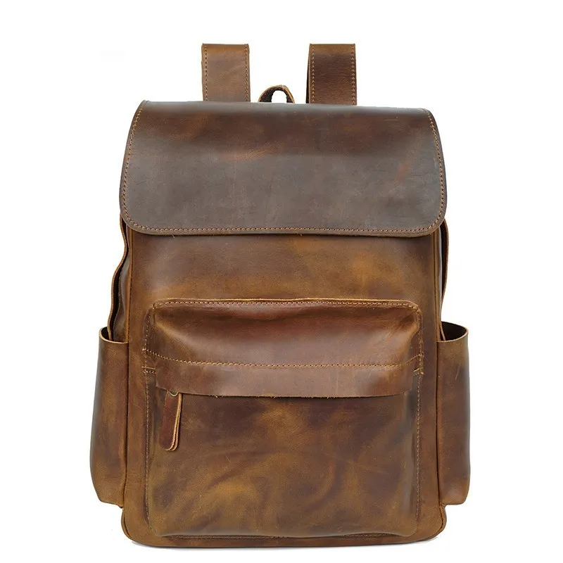 

New Backpack Men Travel Bags Genuine Leather Backpack Men Vintage Rucksack Men Laptop Crazy Horse Men's Large Capacity Backpack