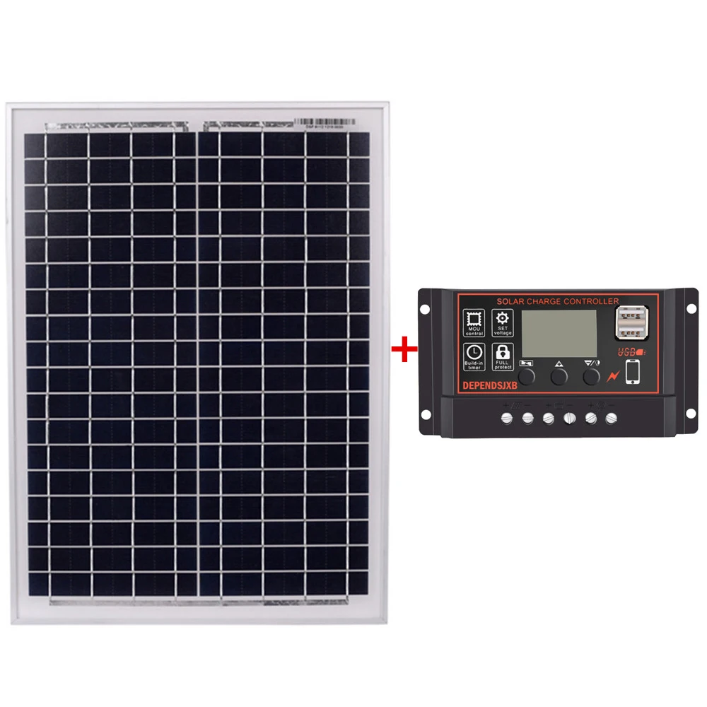 

Solar Panel 18V20W Black Solar Panels + 12V/24V Solar Controller With Usb Interface Battery Travel Power Supply