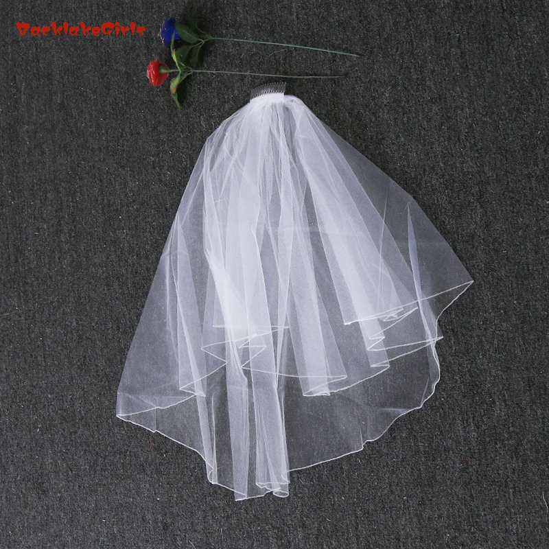 

Hot Sale Wedding Accessories Short Simple Wedding Veil White Ivory Two Layer Bridal Veil With Comb Wedding Veils