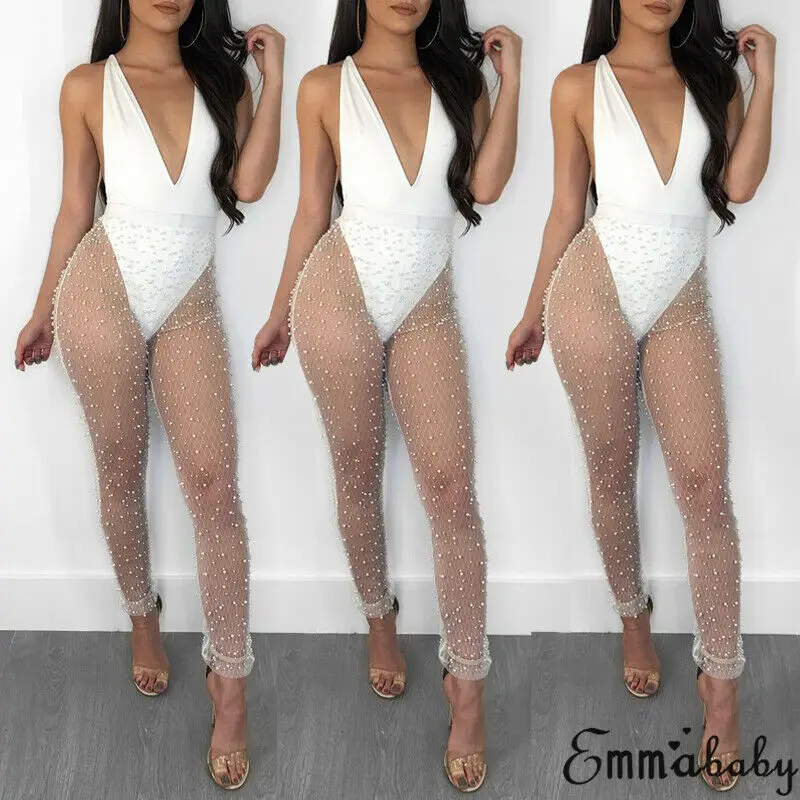 

Sexy Women Beach Mesh Ruffle Sheer Wide Leg Pants Trousers Bikini Cover Up S-XL