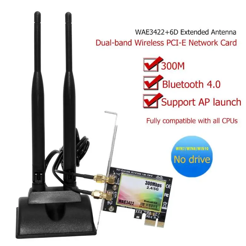 WAE3422 двухдиапазонный 2 4 г/5 г wifi 300 Мбит/с PCI-E беспроводной Bluetooth сетевой адаптер с