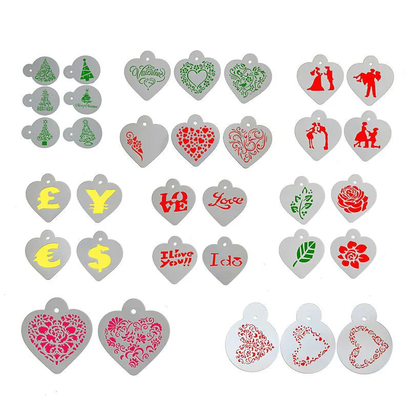 9 Styles Heart Pattern Cake Stencil Valentine Xmas Cupcake Cookie Tops