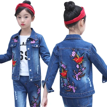 

2019 Children clothing set Korean Kids girls Denim spring autumn suit sports casual jacket + jeans 2pcs for 4 6 8 10 12 14 years