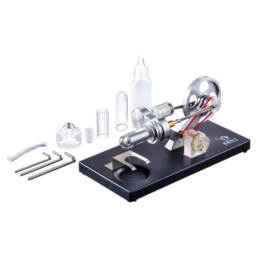 

High Quality DIY Stirling Engine with 4Pcs LED Light Black Metal Baseplate Stem Steam Model Set