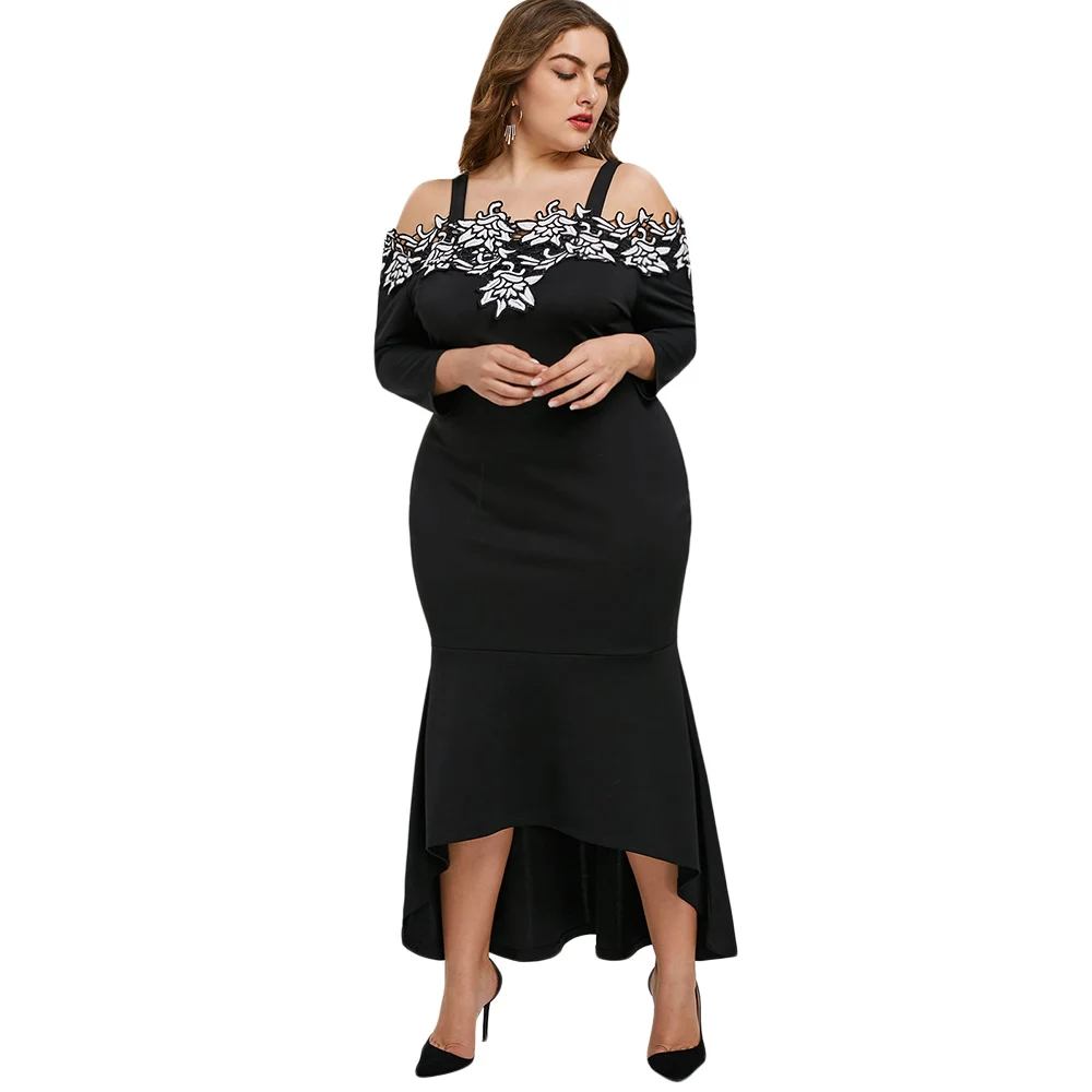 Wisalo, осеннее платье размера плюс, с вышивкой, облегающее, вечерние, для женщин, элегантное, черное, выше размера, d труба, платье, Vestido Femme