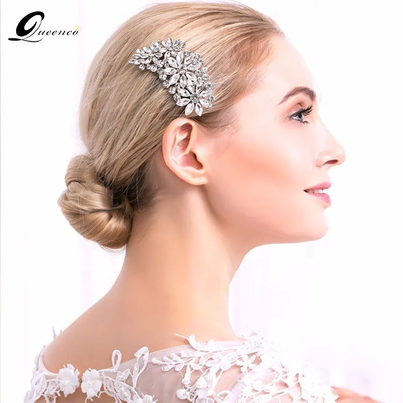 

Floral Crystal Wedding Hair Comb Clip Rhinestone Headdress Crystal Silver Headpiece For Bridesmaid Bride Jewelry