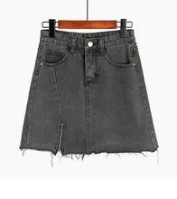 Sexy High Waist Denim Skirt Spring Summer Front Zipper All-matched Short Skirts Slim Mini A-Line Jean Skirt contrast binding zipper front skirt