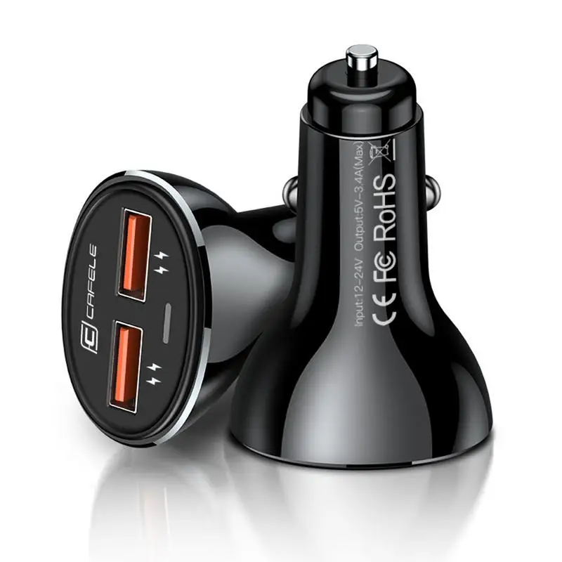 Car Charger 3.1A Dual USB Car Charger Adapter 2 Port Car-styling LCD Display 12-24V Cigarette Socket Car-Charger for iPhone