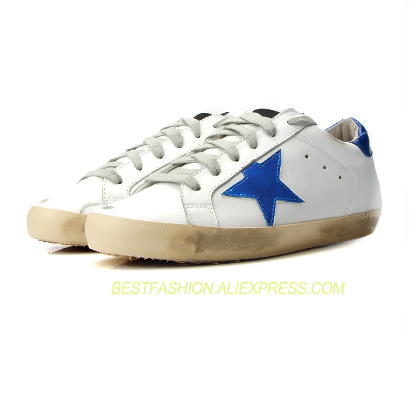 

Women Fashion Casual Shoe Genuine Cow leather Blue Star Round Toe Vintage Do Old Dirty Cross-tied Lace Up Shoes