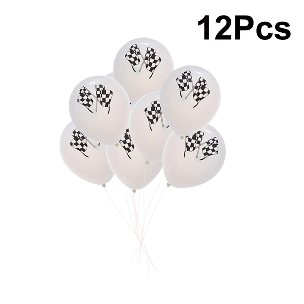 

12pcs Checkered Racing Flags Biodegradable Latex Balloons Party Supplies for Race Car Themed Party