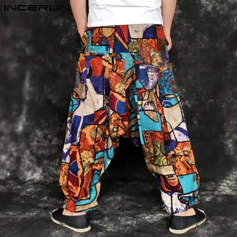 INCERUN Stylish 2019 Casual Pants Cross-pants Men Harem Pants Wide Legs Baggy Loose Joggers Elastic Waist Vacation Men Trousers