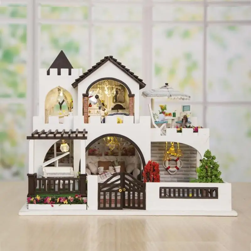 

DollHouse DIY Assembly Wooden Castle Toyhouse Dollhouse Miniatures Kits With Furnitures for Kids