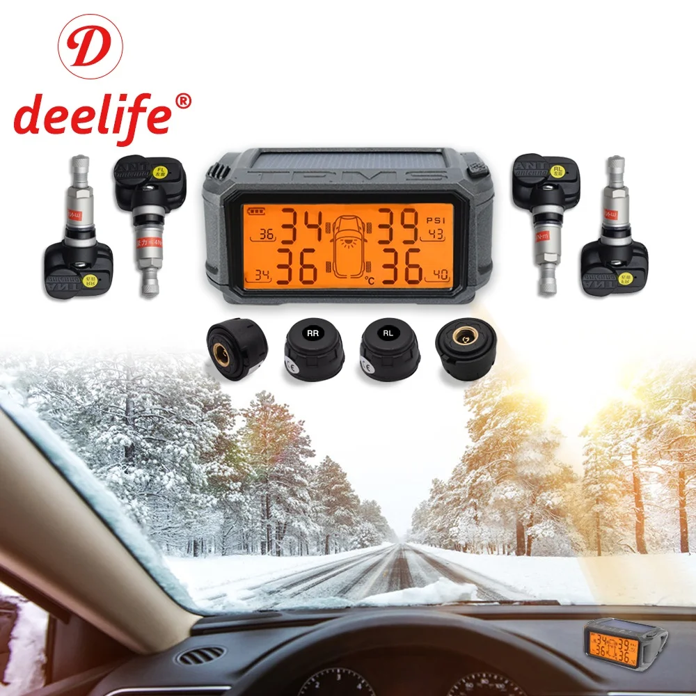 Deelife Tire Pressure Monitoring System TPMS Sensor Solar Car Tyre Pressure Control Alarm TMPS Wheel External Internal Sensors
