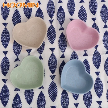 

HOOMIN Seasoning Dish Wheat Straw Heart Shape Sauce Dishes for Soy Tomato Sauce Salt Vinegar Flavor Spices Kitchen Accessories