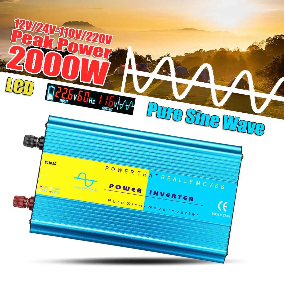 

Pure Sine Wave Solar Inverter 12V 220V 800W 2000W Pe ak Voltage Converter Transformer DC 12V/24V To AC 110V/220V 50Hz/60Hz