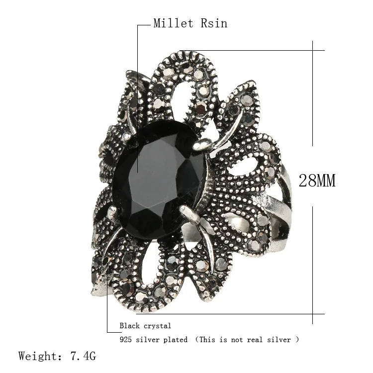 Vintage Black Hollowed Flowers Rings For Women Jewelry Engagement Ring For Women Wedding Big Finger Rings For Women Gifts Ring