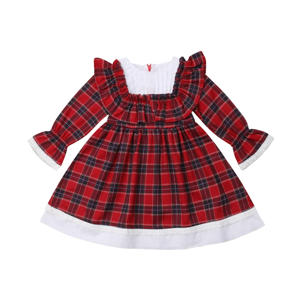 

Christmas Toddler Kid Baby Girl Xmas Lace Plaid Party Pageant Dress Clothes 1-6T