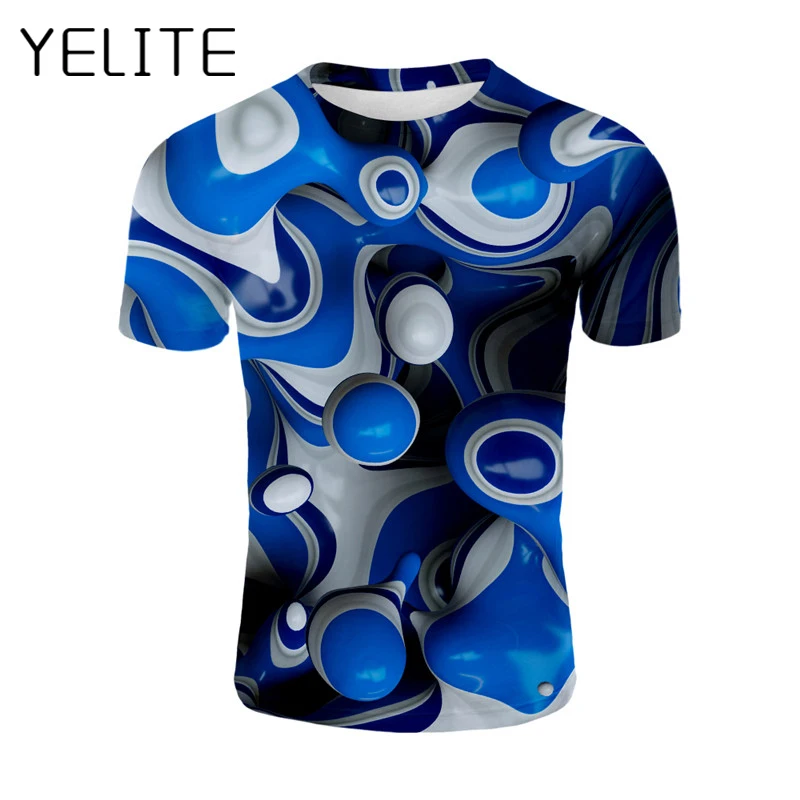 

YELITE New 3d Print Men Creative Water Droplets T-shirt Colourful Fashion Tshirt All Over Printing Short Sleeve Casual Tops