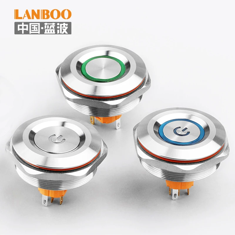 

LANBOO 40mm Push button Switch ON OFF 1NO1NC SPST or 2NO2NC DPDT Waterproof Switch with Connector Wire