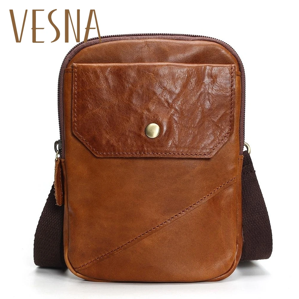 

Vesna Vintage Men's Genuine Leather Bag Shoulder For Men Messenger Bag Leather Small Male Crossbody Bags 2019 Bolso Hombre