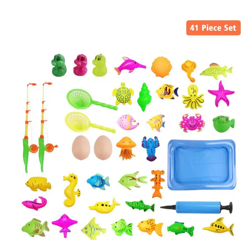 Magnetic Fishing Toy With Inflatable Pool Rod Net Set For Kids Party Model  Play Fishing Games Summer Outdoor Toys For Kids