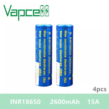 

Free shipping 4pcs Vapcell INR 18650 2600mAh 15A Max pulse discharge 35A Li-ion rechargeable battery electronic smoke E-CIG