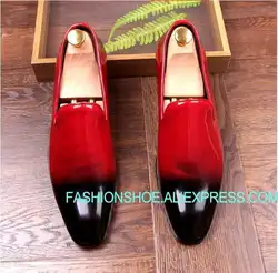 Mixcolor красные, черные Лоферы мужская обувь на плоской подошве ручной работы лакированная кожа повседневная обувь для вождения Новинка 2018 г