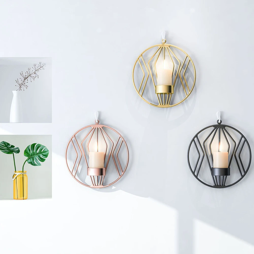 

3D Geometric Candlestick Wall Hang Black Round Candle Holder Wedding Home Decoration Props