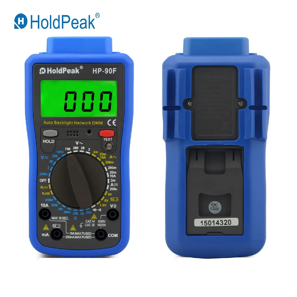 

HoldPeak HP-90F Digital Multimeter AC/DC Current Voltage Resistance Meter with RJ11 Telephone Line RJ45 Network Cable Diode Test