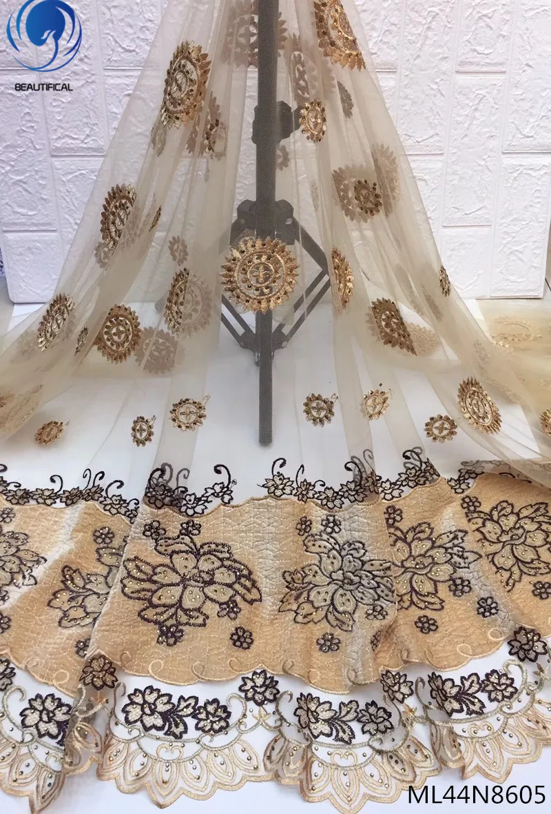

BEAUTIFICAL tulle french net lace embroidered with stones nigeria lace fabric tulle 5 yards lace ML44N86
