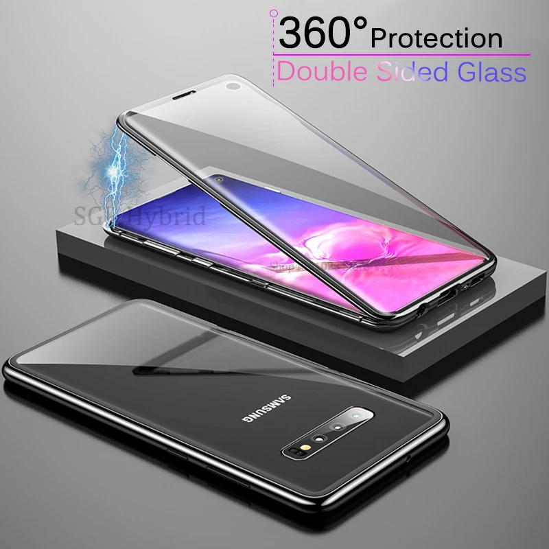 

Magnetic Adsorption Metal Case For Samsung S10Plus S10e S10 Plus e S10+ Note 10 pro Tempered Glass Back Magnet Cover Case Fundas