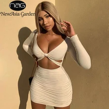 Невозьму 2 слоя Bodycon платье Для женщин новые летние Изящные изгибы вырезать конт мини платье с рюшами Белый Повседневное клуб Платья для вечеринок