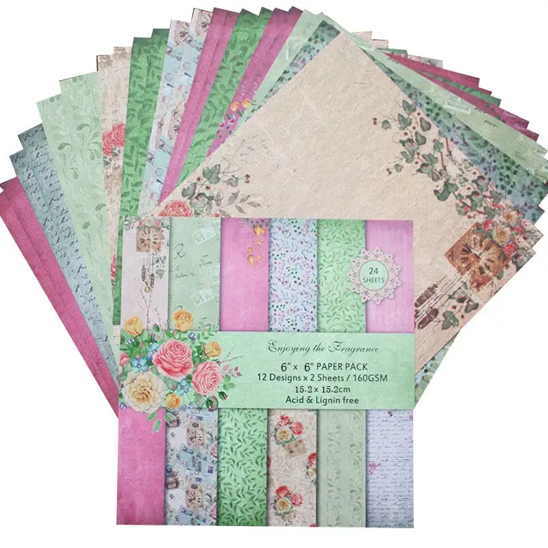 

24 Sheets DIY Photo Album Scrapbook Paper Account Card Making Background Paper 6 Inch Single-sided Pattern Paper