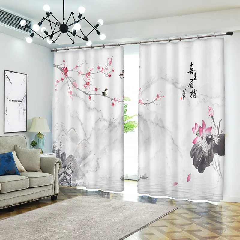 

view 1set Digital print blackout curtains for window treatment blinds finished drapes window curtains Living room bedroom CU217