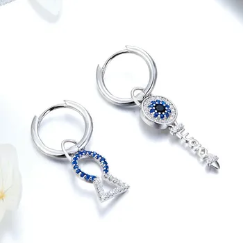 

Genuine 925 Sterling Silver Locks And Key Drop Earrings For Women Blue Cz Zircon Wedding Engagement Jewelry Bse028