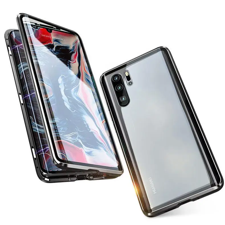 

Group Vertical For Huawei P30 Pro/P30 Lite/P30 Front Back Glass Cover Luxury Aluminum Metal Magnet Adsorption Phone Case