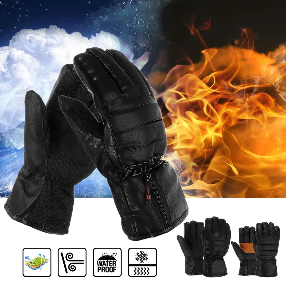 

Rechargeable Electric Heated Gloves Winter Warmer With Li-ion Battery PU Leather+Non-slip Cloth+Plush Motorcycle Bicycle Gloves