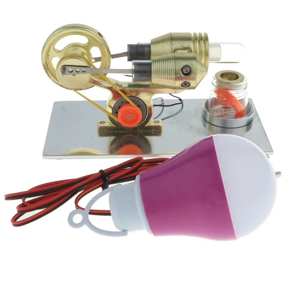 

Hot Air Stirling Engine Motor Model (Solid Metal Construction) Single Flywheel Electricity Generator Physical Educational Toy