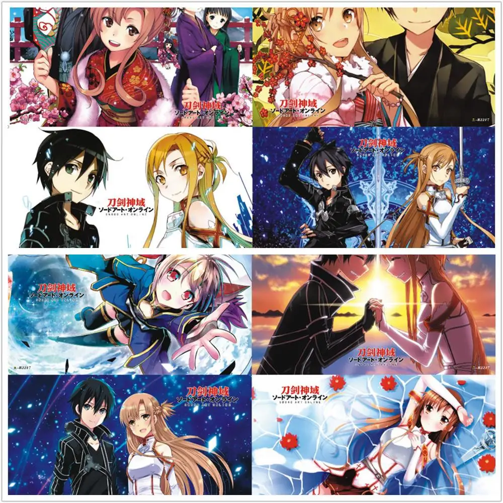 8 шт./компл. аниме искусство меча онлайн тисненый постер САО фигурка Kirito Asuna