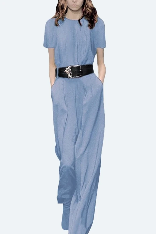 

Summer 2019 New Blue Couplet Broad-legged Pants Short-sleeved shirt J1904018