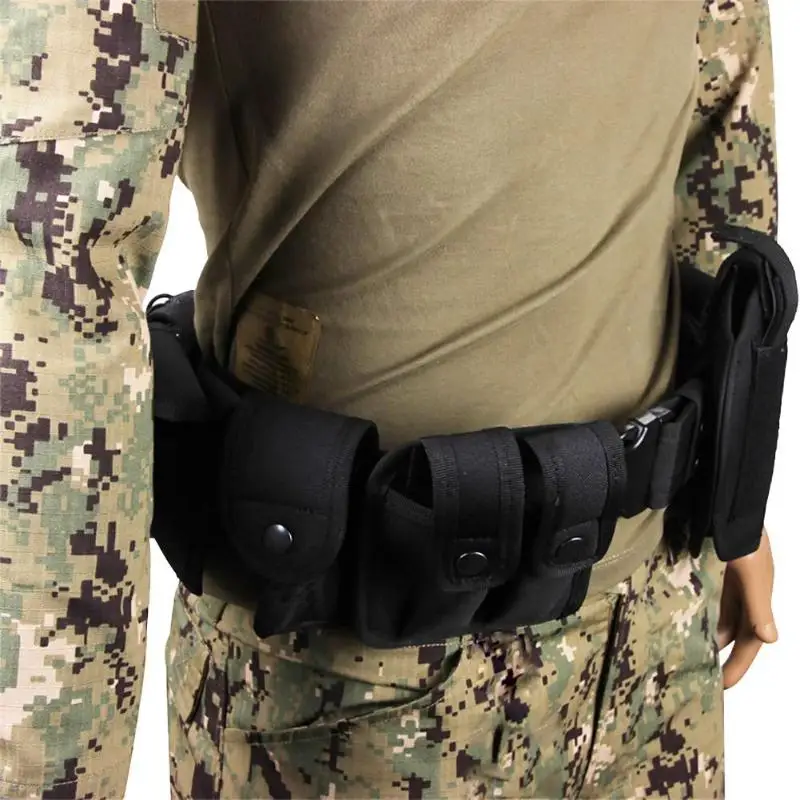 

Tactical 10 In 1 Nylon Belt Military Army Combat Police Guard Utility Kit Set Magazine Pouch Flashlight Case Gun Holster Black