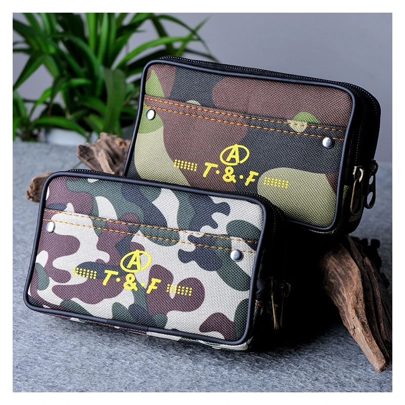 

Camouflage Men's Pockets Canvas Double Zipper Belt Phone Pocket Bag Men's Bag