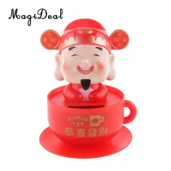 

MagiDeal Red Solar Powered Bobble Toy Wealth God Dancing Solar Power Bobble Head Plastic Toys for Car Desk Deration