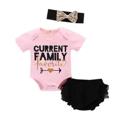 Розовый милый комбинезон с буквенным принтом стрелы плюс треугольные штаны летняя хлопковая одежда для новорожденных