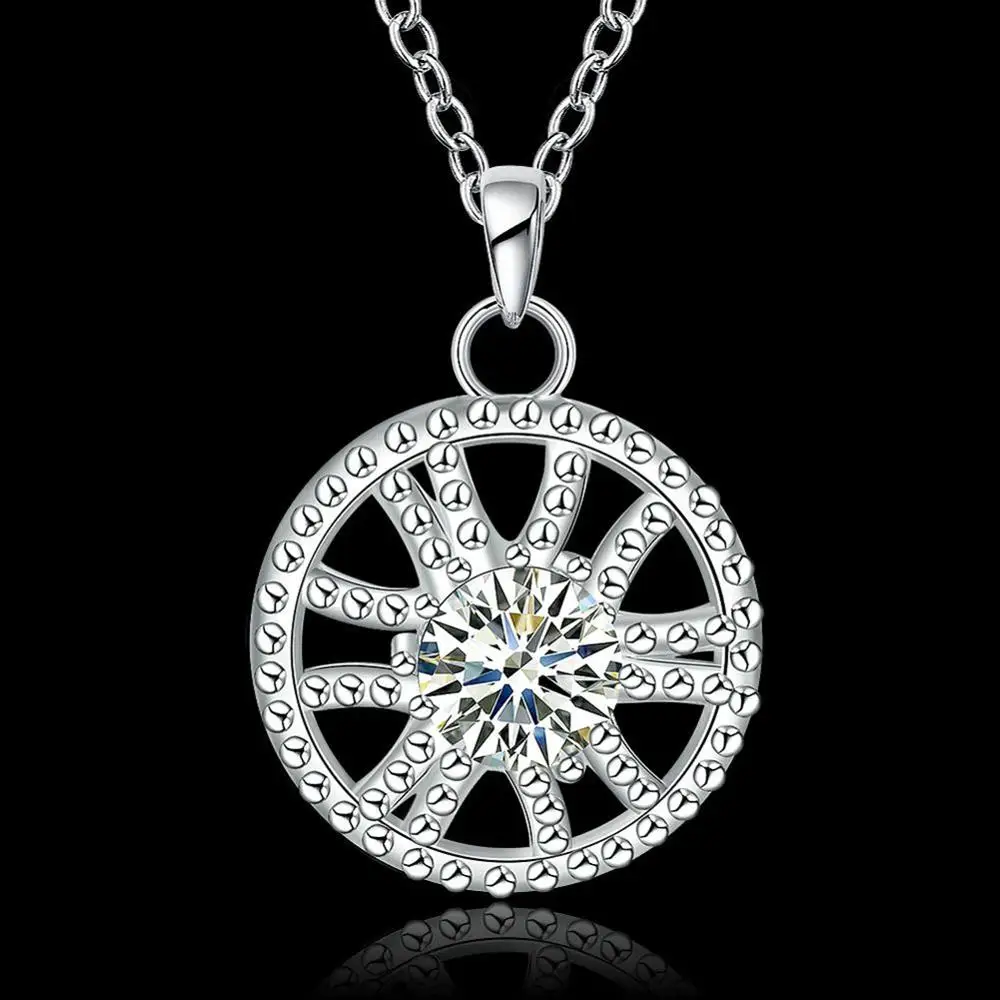 

Fashion 925 Solid Silver Plated Jewelry Crystal Circle Pendants Necklace N747