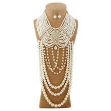 Роскошное богемное большое длинное жемчужное ожерелье в форме цветка набор сережек многослойный ювелирный набор с кисточками женские свадебные украшения коларес гранды
