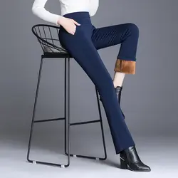 Супер Горячие для женщин зимние рукава расширение утолщенной шерсти брюки для девочек стрейч женские mujer 2019 #7