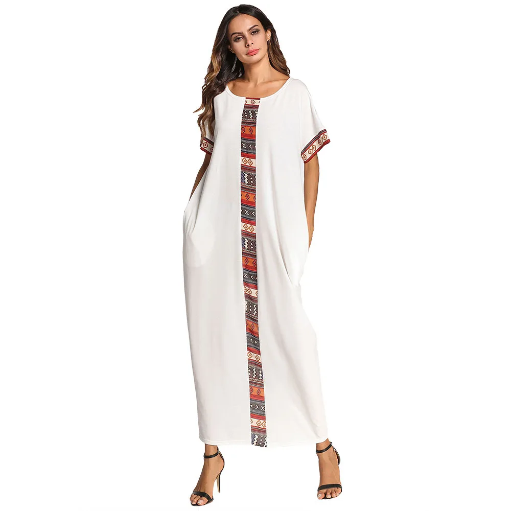 Women's Nightgown Long Plus Size Short Sleeve Patchwork Nightdress