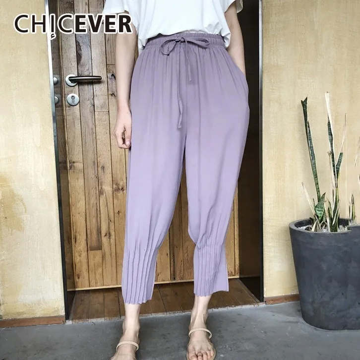 

CHCIEVER Spring Trousers For Women Drawstring Pleated Pants Elastic Waist Loose Casual Ankle Length Harem Pants Fashion New 2019