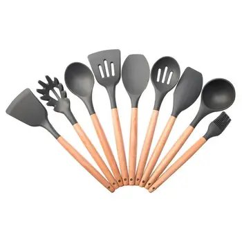 

9PCS Silicone Cooking Utensils Kitchen Utensils Set Wooden Handle Cooking Tools Silicone Kitchenware Set